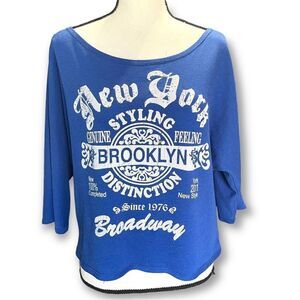 Royal Blue Knit Off Shoulder Slouch 3/4 Sleeve T-shirt, XL